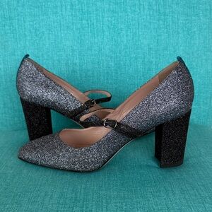 SJP by Sarah Jessica Parker Gunmetal Glitter Mary Jane Block Heels